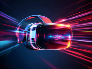 Poster - Immersive VR headset glowing with colorful light effects, showcasing technology