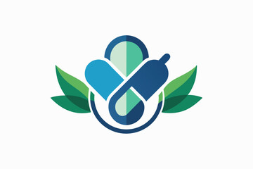 Poster - A modern logo design showcases a blend of capsules and leaves, emphasizing health and wellness, Develop a clean and minimalist design for a pharmaceutical company logo