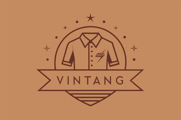 Poster - A unique minimalist logo showcases a vintage shirt design with decorative stars and a text banner, Develop a minimalist logo for a vintage-inspired clothing brand with a modern twist