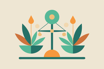 Poster - A balanced logo design features geometric shapes, plants, and a scale symbolizing harmony and equilibrium, Develop a minimalist logo that reflects balance and harmony