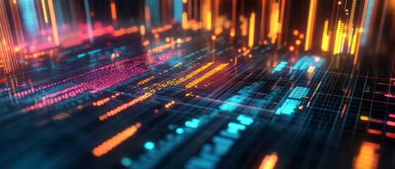 Poster - Dynamic 3D data visualization with vibrant colors and glowing lines