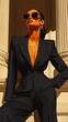 © Volha - Stylish woman in a black suit and sunglasses, exuding confidence and elegance
