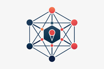 Poster - Abstract representation of network connectivity using geometric shapes and vibrant colors in a modern style, A geometric shape representing connectivity and innovation