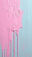 Poster - Abstract texture of pink paint spread over light blue wall background. Creative artistic composition and color contrast concept