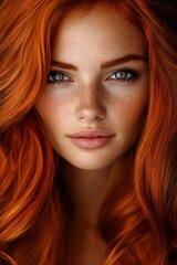 Canvas Print - Portrait of stunning redhead model with freckles and green eyes