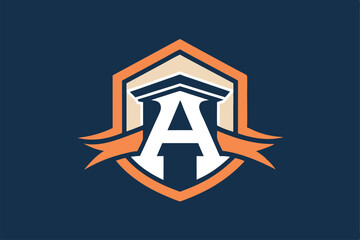 Poster - A striking, minimalist design showcases a large letter A centered against a deep blue backdrop, Minimalist design featuring a single, bold letter as the logo for a school