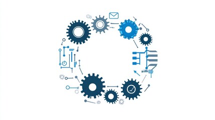 Poster - Abstract gears and circuits, interconnected, forming a circular pattern, depicting a complex system.