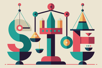 Poster - The vibrant artwork showcases a playful balance of shapes and colors, creating a unique visual experience, Play with different font weights to create a sense of balance and harmony