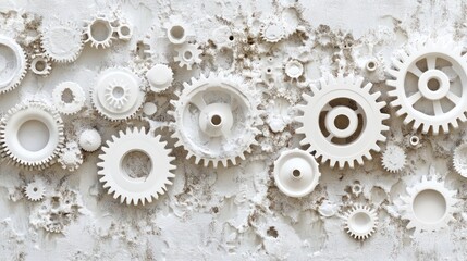 Poster - Abstract white gears on textured wall background.