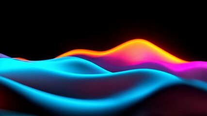 Poster - Colorful waves illuminated in blue, pink, and orange create mesmerizing patterns in a darkened setting during an art installation