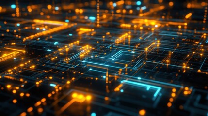 Poster - Abstract digital network with glowing circuits and lights