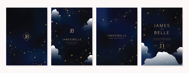 Wall Mural - luxury invitation card design vector set. elegant wedding card with little star moon sun and space d