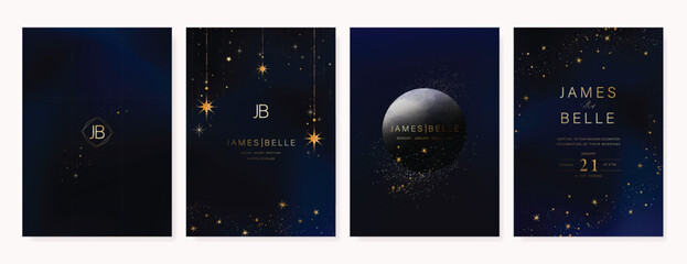 Wall Mural - luxury invitation card design vector set. elegant wedding card with little star moon sun and space d