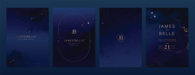 Wall Mural - luxury invitation card design vector set. elegant wedding card with little star moon sun and space d