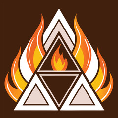 Poster - Triangles interweave to form a dynamic flame with bold colors and sharp lines, creating visual energy, Triangle shapes forming a stylized flame for energy innovation