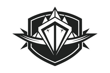 Poster - A striking monochromatic logo showcases a shield with geometric patterns and sharp elements, Use a monochromatic color scheme to keep the logo understated and elegant