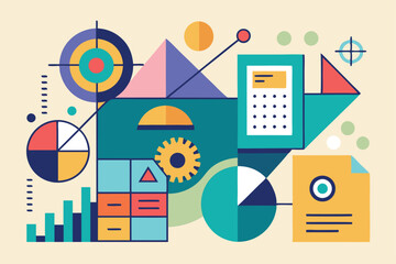 Poster - Dynamic abstract elements represent precision and analytical thought in a vibrant creative space, Use abstract elements to symbolize the precision and organization of accounting