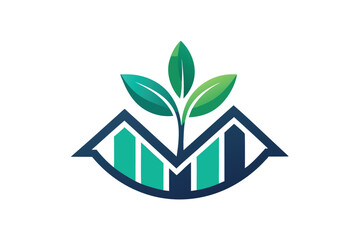 Poster - A logo showcasing minimalistic design elements, featuring a green plant rising above stylized buildings, Generate a minimalistic logo using only geometric shapes to represent an elephant