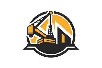 Poster - A striking silhouette of a crane stands tall in the skyline at sunset, framed by negative space, Use negative space to depict a crane or other construction equipment in a logo design