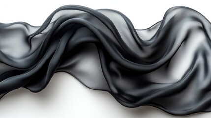 Poster - Black silk fabric flowing smoothly on a white background, showcasing elegance and texture. Luxury fashion and design concept.