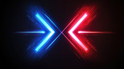 Aufkleber - Abstract Arrow Background Design with Blue and Red Neon Light Effect