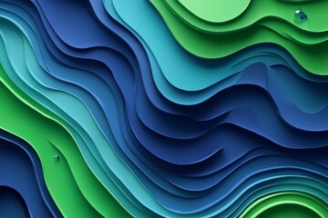 Poster - Colorful layered design showcasing shades of green and blue with flowing patterns and textures