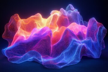 Aufkleber - Colorful abstract digital landscape showcasing vibrant waves and flowing forms against a dark background