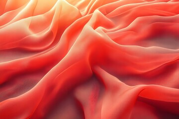 Poster - Soft crimson fabric drapes creating a delicate wave pattern under warm lighting
