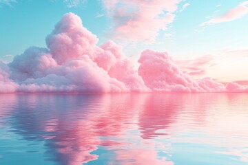 Poster - Colorful sunset over calm water with fluffy clouds reflecting in serene pastel tones