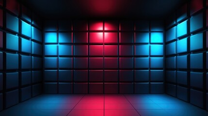 Poster - Abstract Cubic Interior with Dynamic Lighting Blue and Red Tones