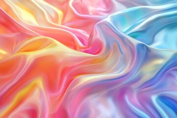 Poster - Colorful satin fabric in vivid hues of pink, blue, and yellow showcasing smooth texture and flowing quality