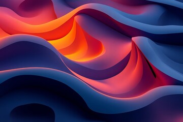 Poster - Abstract waves of color in a fluid landscape showcasing dynamic shapes and vibrant gradients at sunset