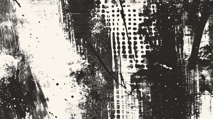 Poster - abstract black and white textured background with paint splatters and patterns