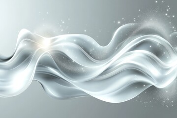 Poster - Abstract white waves create a serene and ethereal atmosphere with sparkling details on a gray background