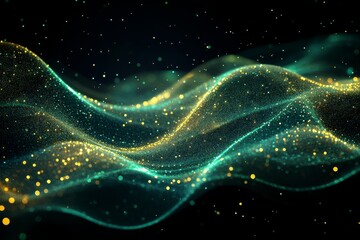Aufkleber - Colorful abstract waves of light and particles create a mesmerizing visual effect in a dark background setting