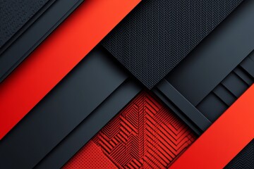 Poster - Abstract composition featuring black and red geometric shapes with textured patterns, creating a modern visual impact