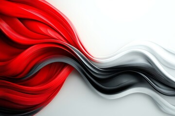 Poster - Dynamic flow of red, black, and white ribbons blending together in an abstract design