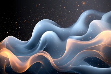 Poster - Flowing curves of translucent smoke illuminated by sparkling light in a dark background