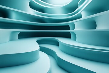 Poster - Layers of smooth turquoise curves in a modern abstract architectural space