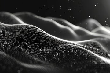 Aufkleber - Abstract representation of flowing waves with shimmering particles in a dark space