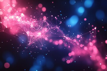 Poster - Colorful abstract representation of interconnected nodes and lights in a digital landscape at night