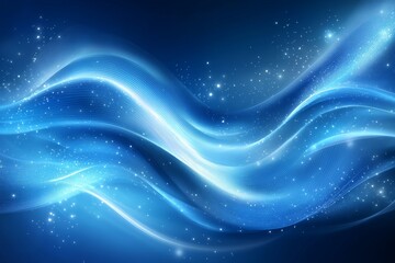 Poster - Dreamy blue waves with shimmering light effects create a tranquil atmosphere in a digital artwork