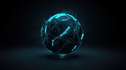 Poster - Abstract Glowing Technological Sphere With Blue Lines And Ornaments
