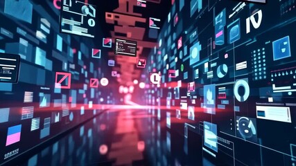 Poster - Explore a futuristic setting showcasing colorful digital screens and animated data, illustrating the power of technology and information