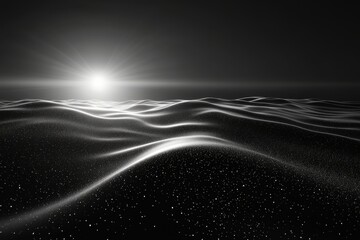 Poster - Surreal landscape of undulating waves under bright sunlight at dusk creating a tranquil atmosphere