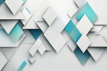 Poster - Geometric patterns create a modern abstract design with teal and white colors in a dynamic composition