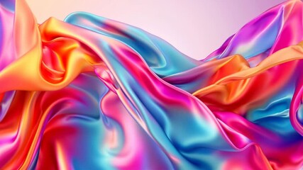 Poster - Colorful silk fabric flowing gently in soft light creating a mesmerizing visual effect in a serene background