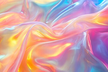 Poster - Vibrant silk fabric with luminous colors creating a dreamy wave effect in soft light