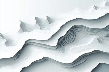 Poster - Abstract paper cut landscape showcasing waves and ridges in shades of white and gray with smooth gradients