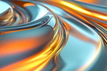 Aufkleber - Swirling metallic patterns with orange and silver tones create an abstract visual effect in a dynamic composition